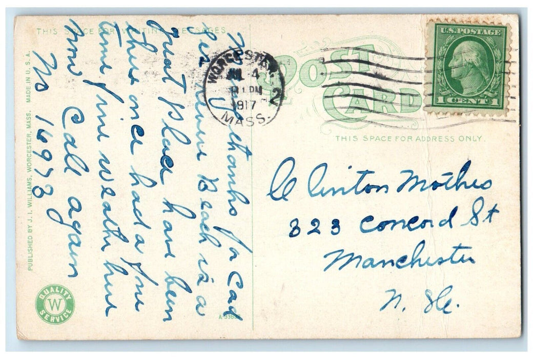 1917 Y. W. C. A. Building Street View Worcester Massachusetts MA Postcard