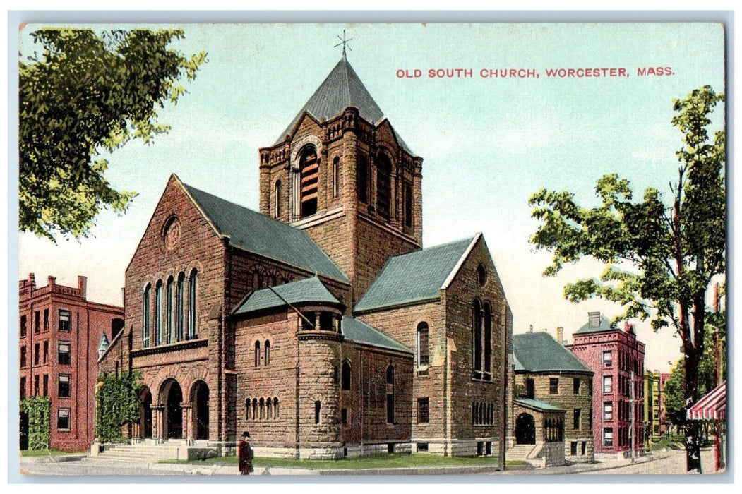 c1910's Old South Church Street View Worcester Massachusetts MA Antique Postcard