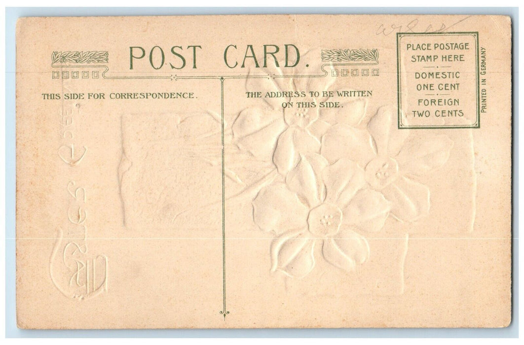 c1910's Easter Greetings Cross White Flowers Embossed Winsch Back Postcard