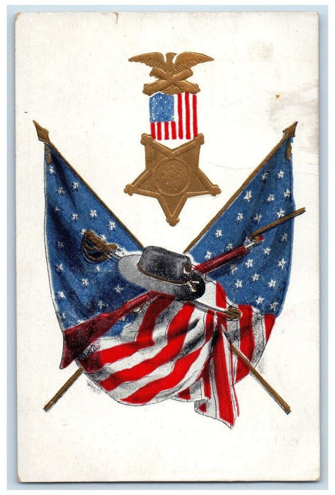 c1910's Gar Civil War Patriotic Gun Hat Embossed York Pennsylvania PA Postcard