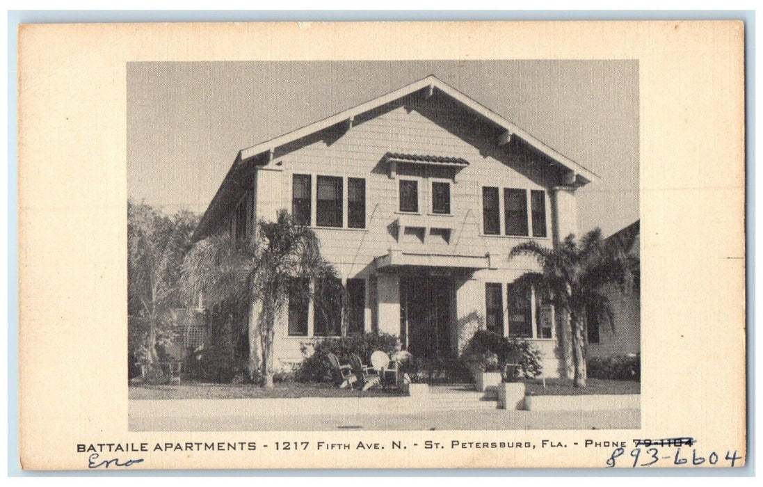c1940 Battaile Apartments Fifth Ave. Exterior St. Petersburg Florida FL Postcard