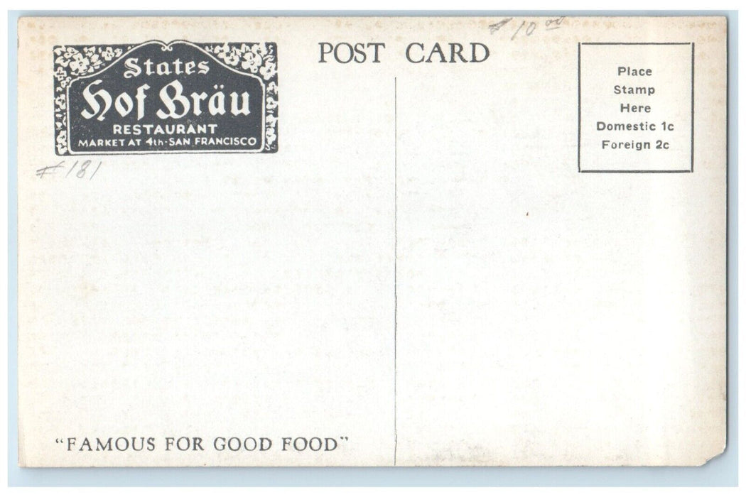 Indian Grill States Hof Brau Restaurant San Francisco CA RPPC Photo Postcard