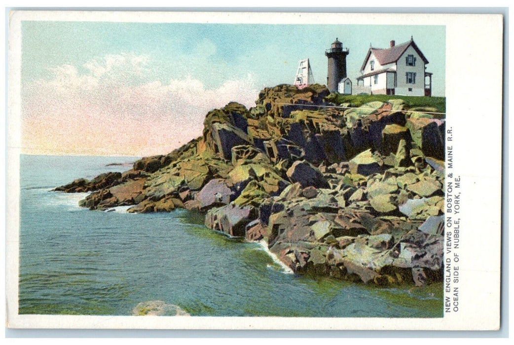 c1905 New England Views Boston Lighthouse Ocean Side Nubble York Maine Postcard