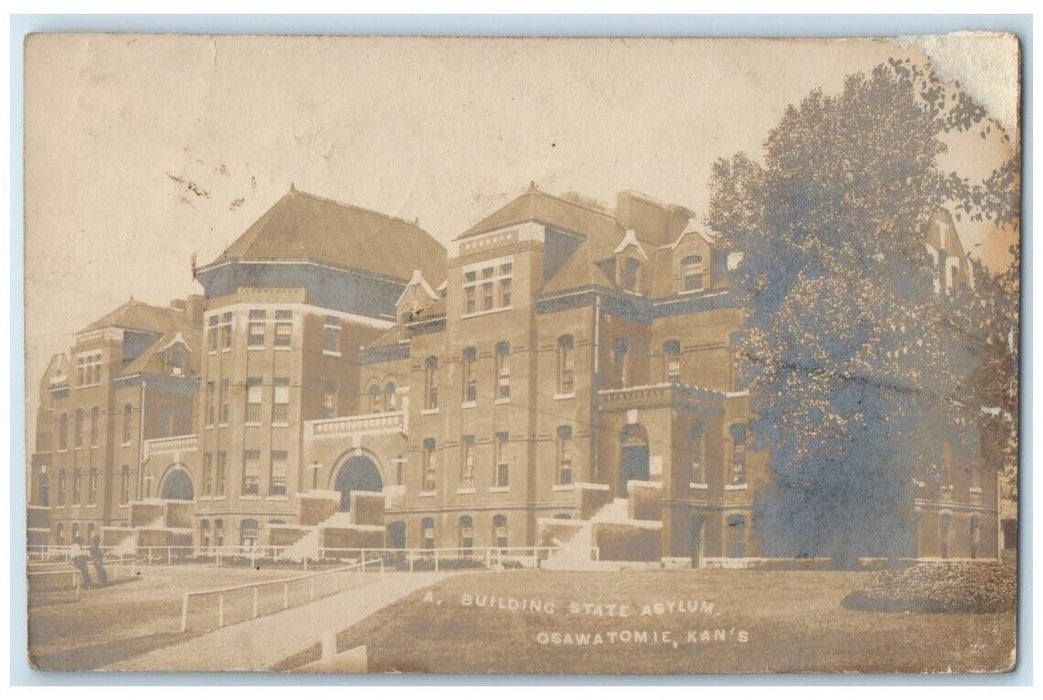 1907 State Asylum Building A Osawatomie Kansas KS RPPC Photo Posted Postcard