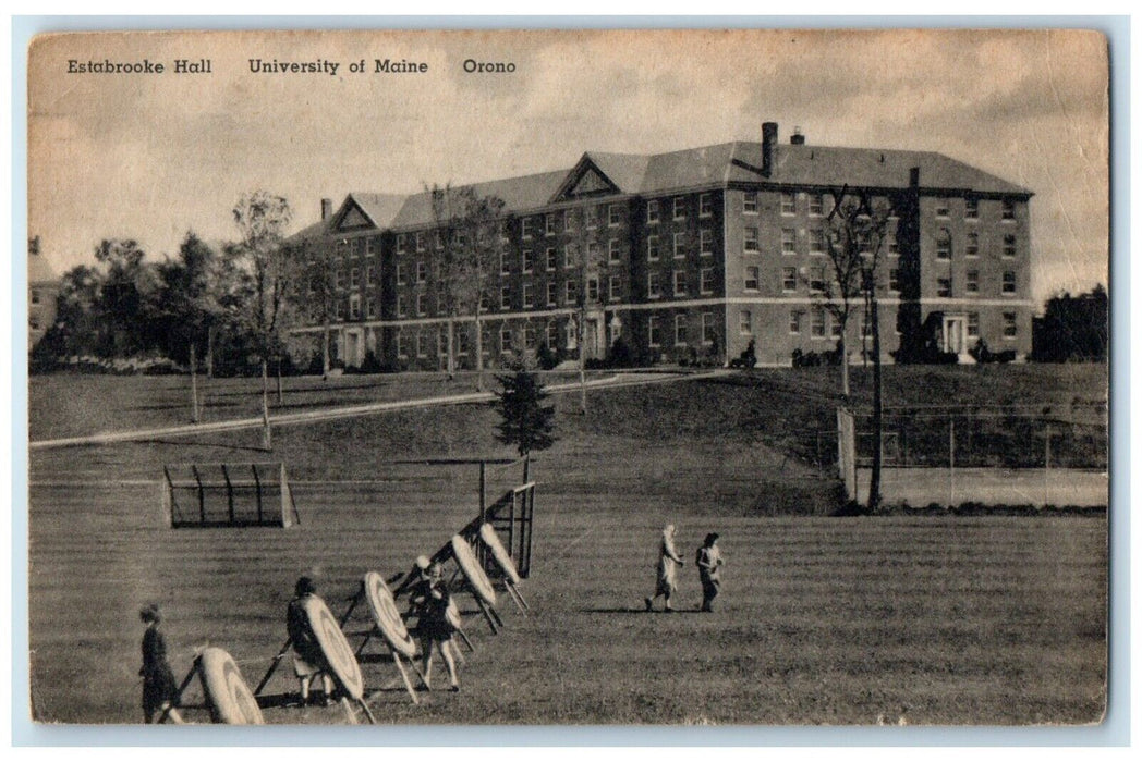 1945 Estabrooke University Maine Playing Archery Field Orono Maine ME Postcard