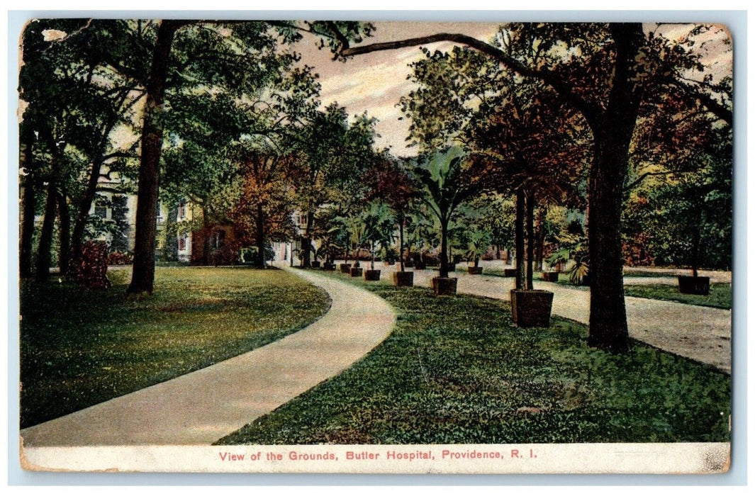 1908 View Grounds Pathway Trees Butler Hospital Providence Rhode Island Postcard
