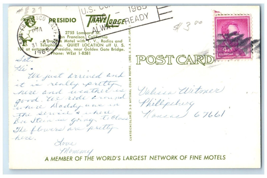 1965 Presidio Travel Lodge Cars Roadside San Francisco California CA Postcard
