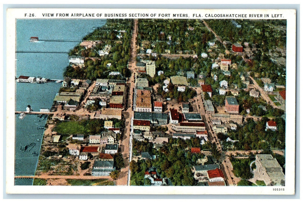 c1930's View from Airplane of Business Section Fort Myers Florida FL Postcard