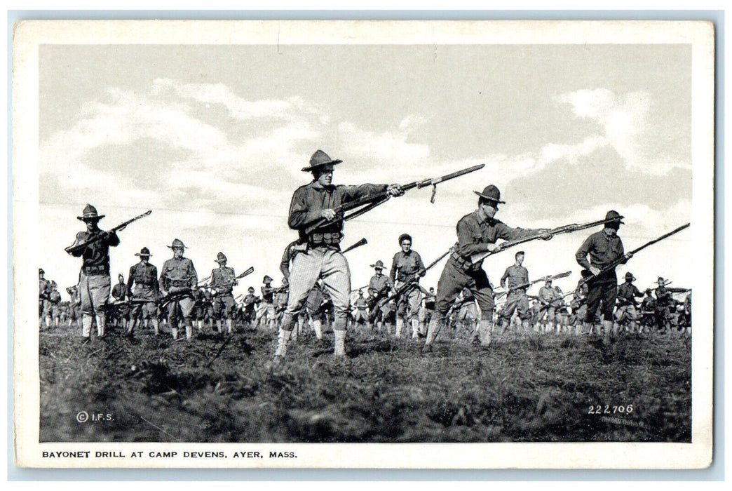 c1920's Bayonet Drill at Camp Devens Ayer Massachusetts MA Antique Postcard