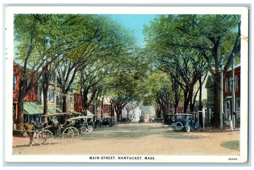 1931 Main Street Horse Carriage Classic Cars Nantucket Massachusetts MA Postcard