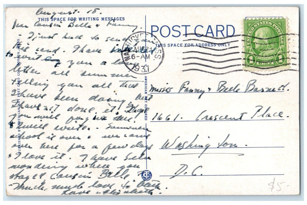 1931 Main Street Horse Carriage Classic Cars Nantucket Massachusetts MA Postcard
