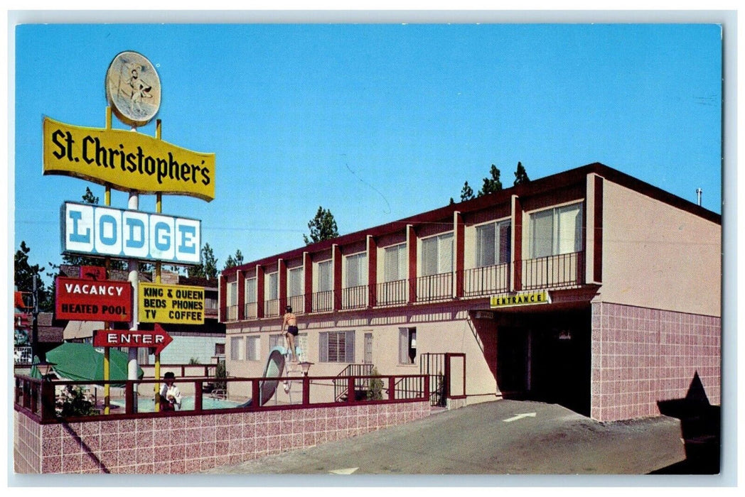 c1950's St. Christopher's Lodge Swimming Pool Stateline California CA Postcard