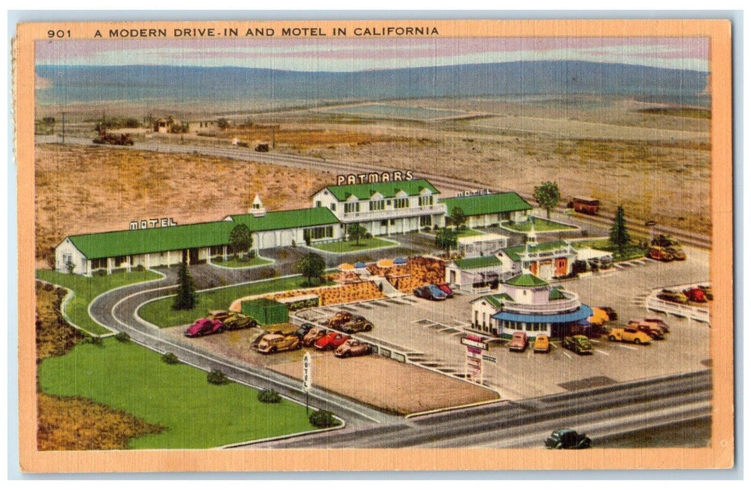 1950 Modern Drive In And Motel Patmars California CA, Amazonia MO Postcard
