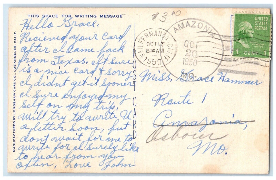 1950 Modern Drive In And Motel Patmars California CA, Amazonia MO Postcard