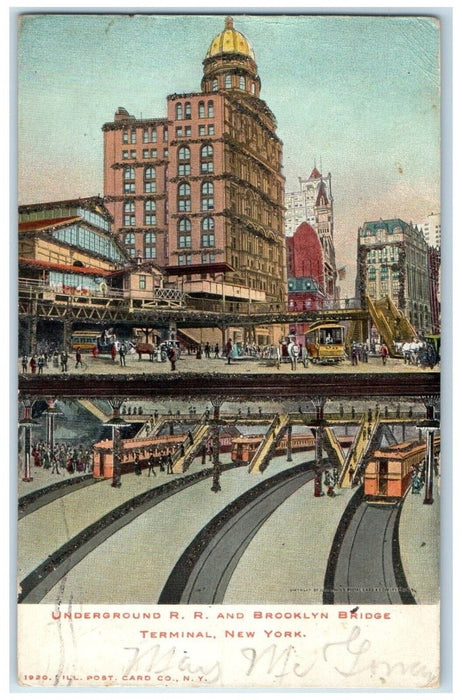 1905 Underground R.R. Brooklyn Bridge Terminal Exterior Rail New York Postcard