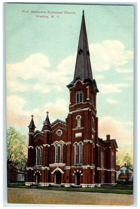 c1910 First Methodist Episcopal Church Chapel Exterior Watkins New York Postcard