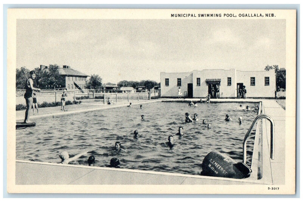 c1940 Municipal Swimming Pool Exterior Building Board Ogallala Nebraska Postcard