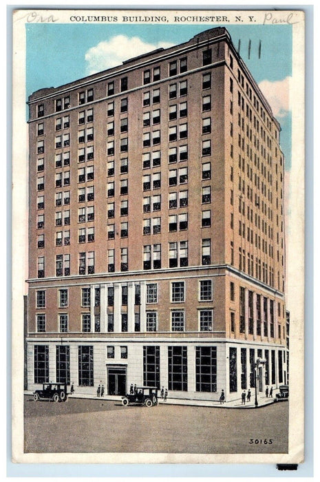 1937 Exterior View Columbus Building Classic Cars Rochester New York NY Postcard