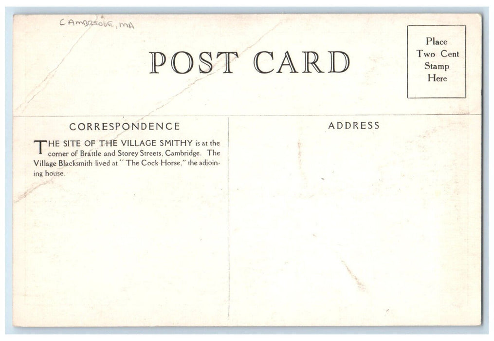 c1910 Village Smithy House Cambridge Massachusetts MA Vintage Antique Postcard
