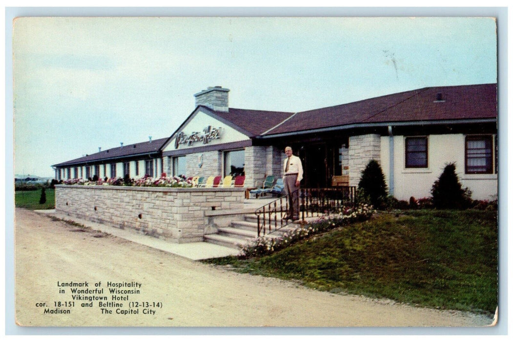 c1960 Landmark Hospitality Wonderful Wisconsin Road Vikingtown Hotel WI Postcard