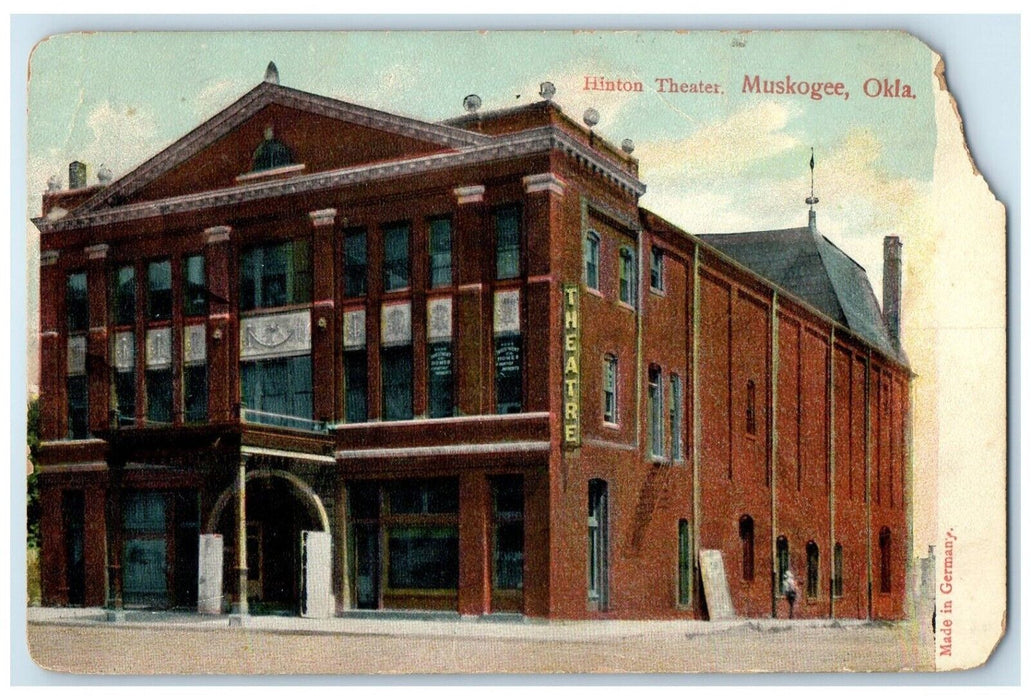 c1910's Hinton Theater Building Street View Muskogee Oklahoma OK Posted Postcard