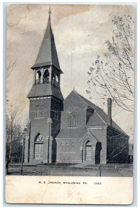 1910 ME Church Scene Street Wyalusing Pennsylvania PA Posted Antique Postcard