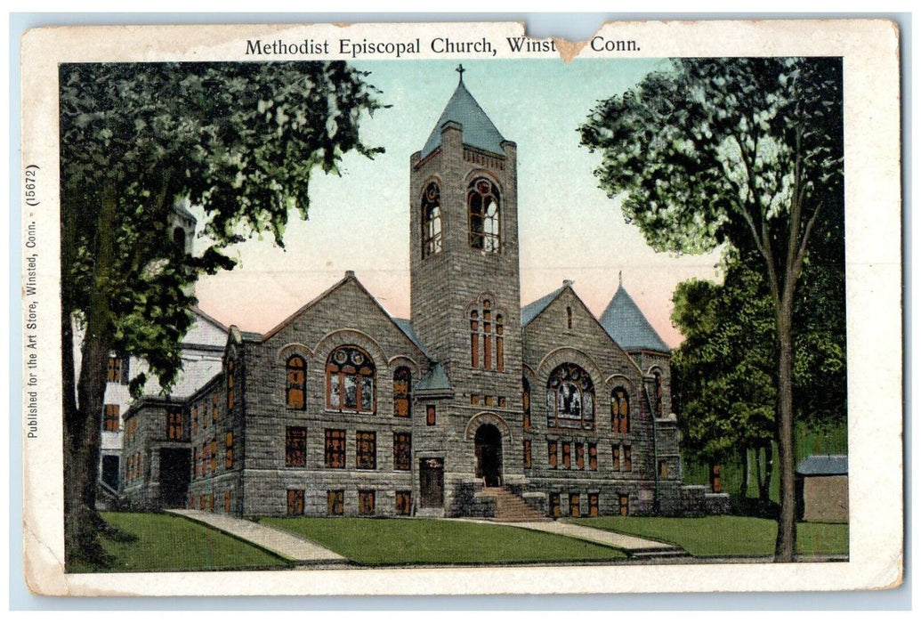 c1905 Methodist Episcopal Church Copper Window Winsted Connecticut CT Postcard