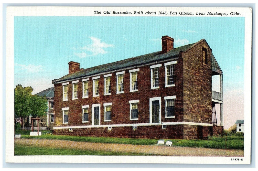 c1940 Old Barracks Built 1845 Fort Gibson Muskogee Oklahoma OK Unposted Postcard