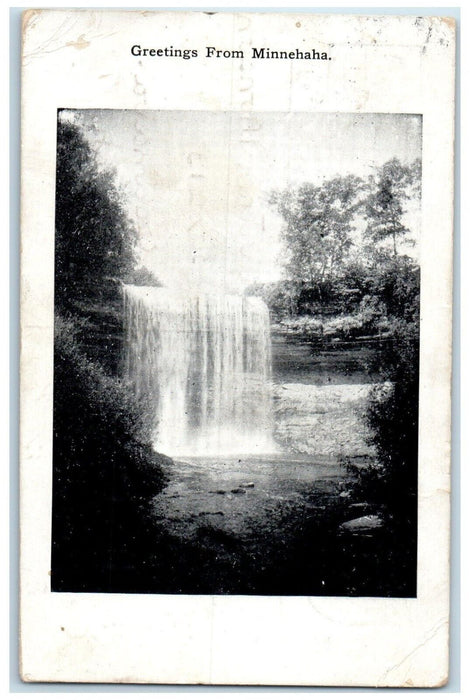 1910 Greetings From Minnehaha Minnesota MN, Waterfalls Posted Antique Postcard