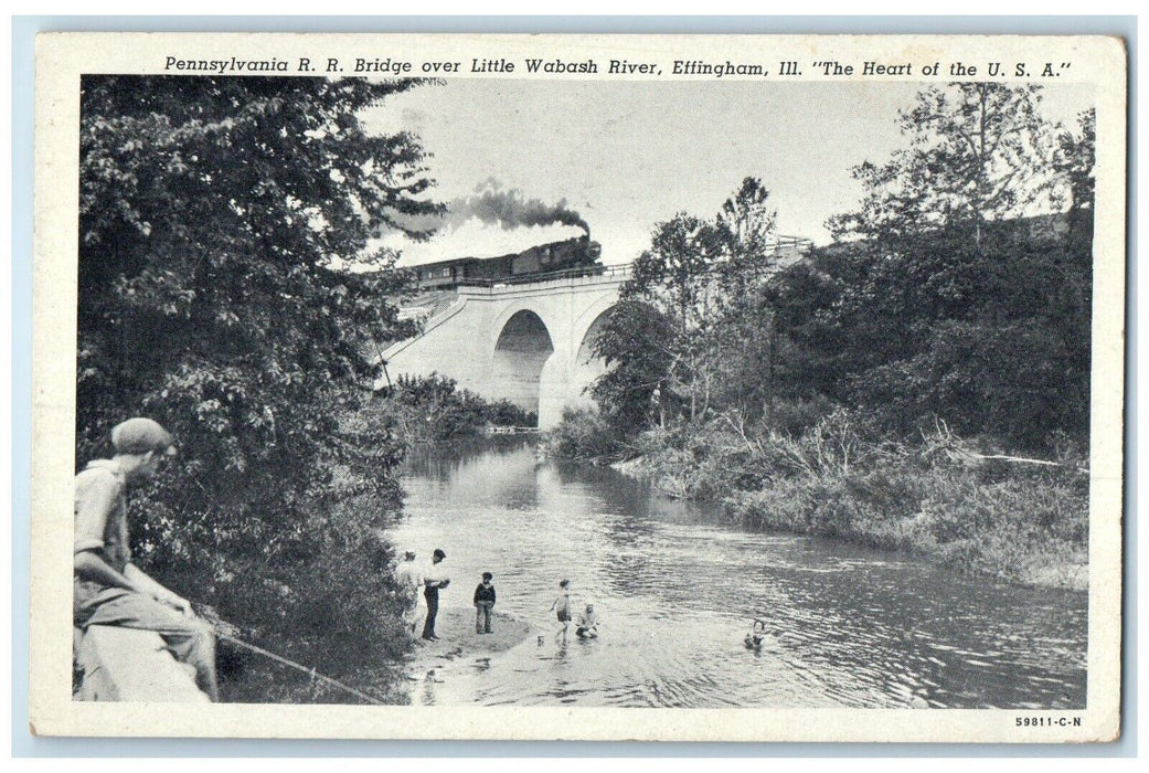 1948 Pennsylvania RR Bridge Little Wabash River Effingham Illinois IL Postcard
