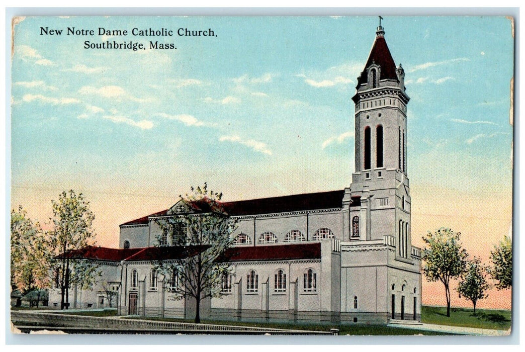 c1930's New Notre Dame Catholic Church Southbridge Massachusetts MA Postcard