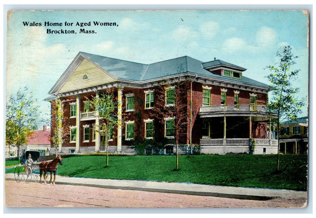 1913 Wales Home Of Aged Women Horse Carriage Brockton Massachusetts MA Postcard