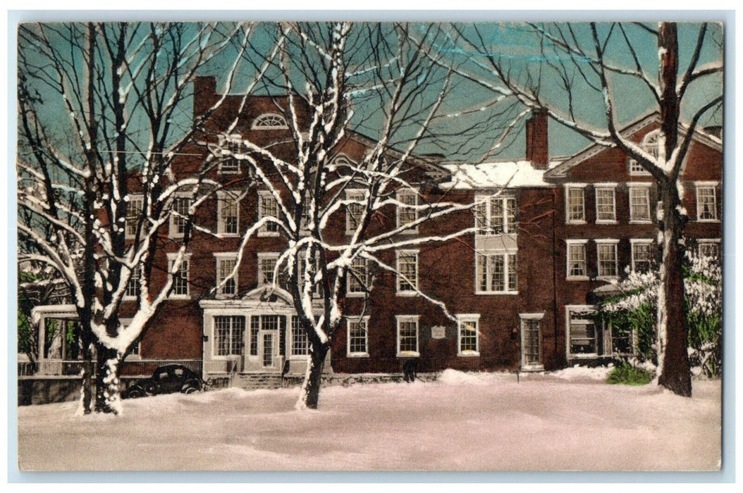 1938 Middlebury Inn In Winter Middlebury Vermont VT Handcolored Vintage Postcard