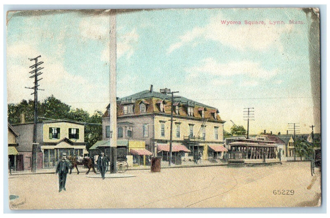 1910 Wyoma Square Horse Carriage Trolley Stores Lynn Massachusetts MA Postcard