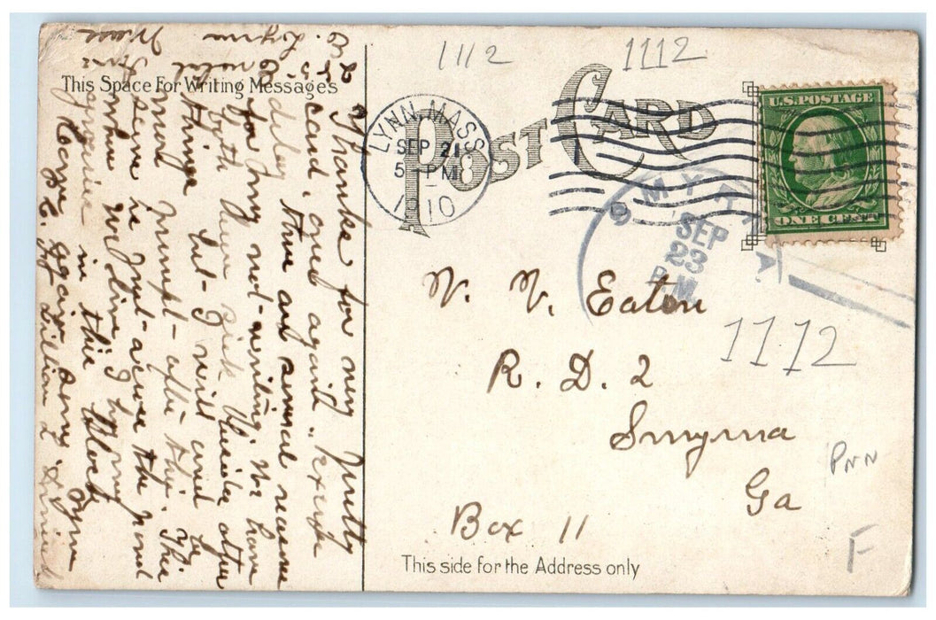 1910 Wyoma Square Horse Carriage Trolley Stores Lynn Massachusetts MA Postcard