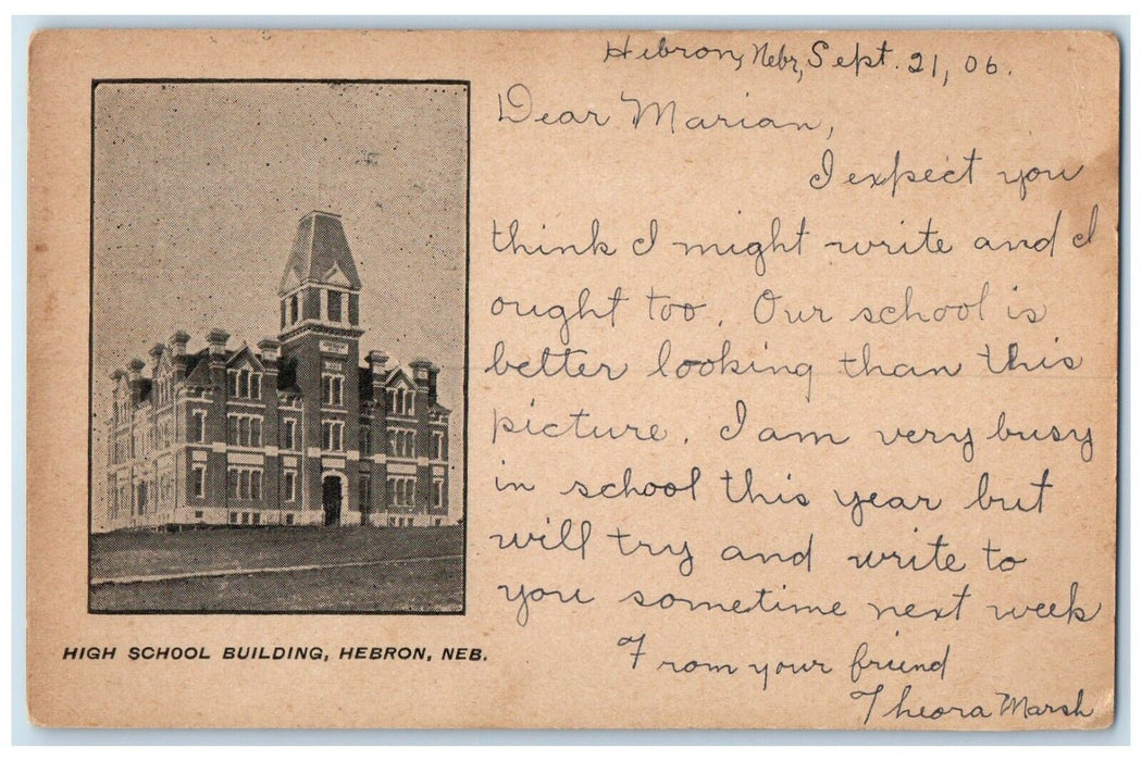 1906 High School Building Campus Hebron Nebraska NE Posted Antique Postcard