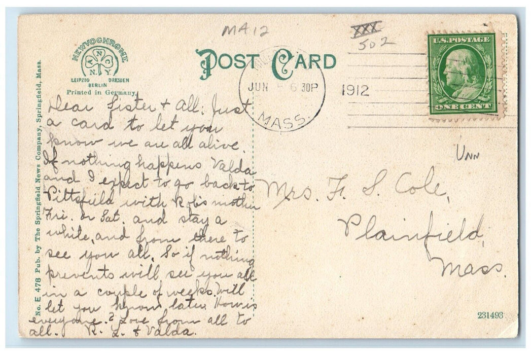 1912 Miller's Falls Inn Hotel Building Miller's Falls Massachusetts MA Postcard