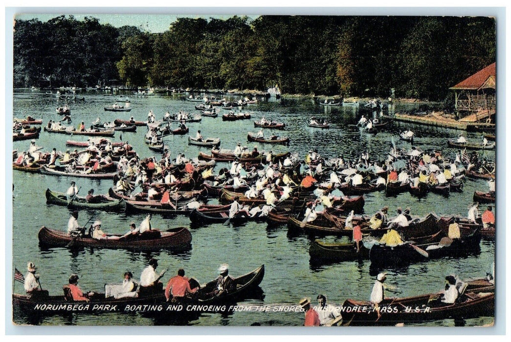 Norumbega Park Boating And Canoeing From The Shores Auburndale MA Postcard