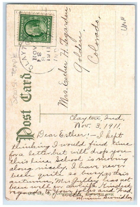 1911 The Temple Building Street View Indianapolis Indiana IN Antique Postcard