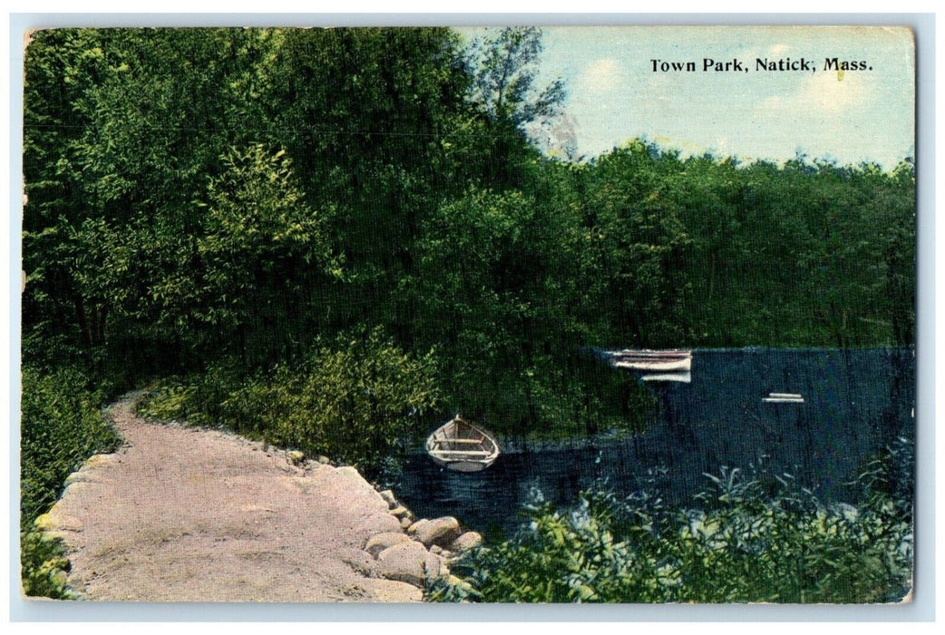 1918 View Of Town Park Boat Canoe Natick Boston Massachusetts MA Posted Postcard