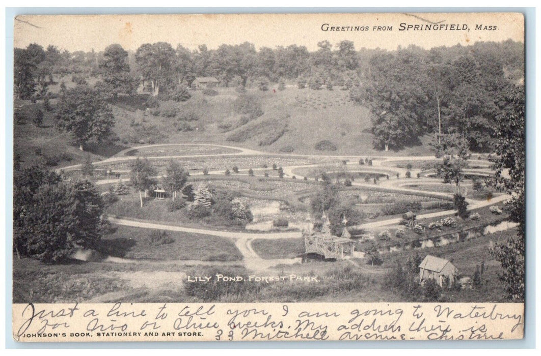 1904 Greetings From Springfield Massachusetts MA, Lily Pond Forest Park Postcard