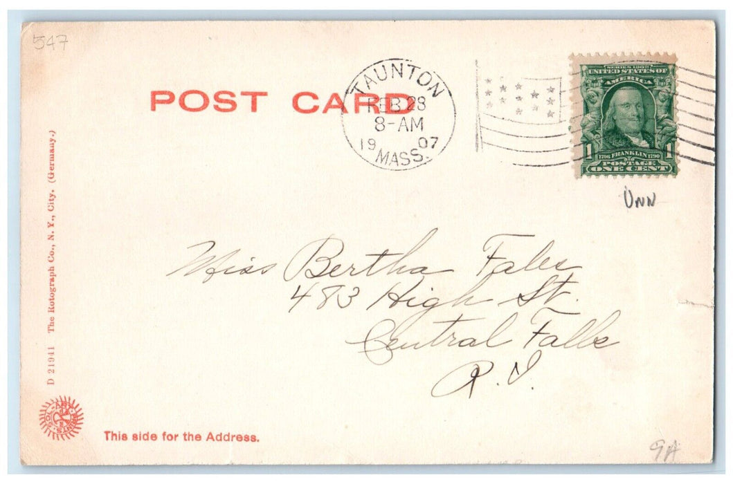 1907 Taunton Green Trolley Water Fountain Taunton Massachusetts MA Postcard