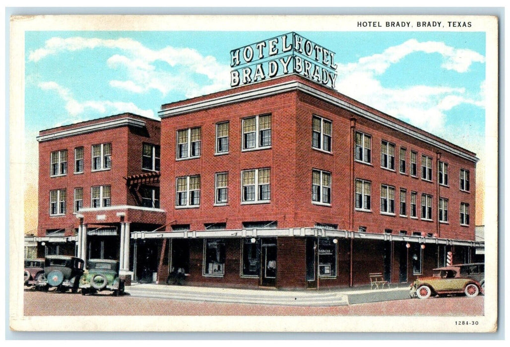 c1930's Hotel Brady Building Cars Street View Brady Texas TX Vintage Postcard