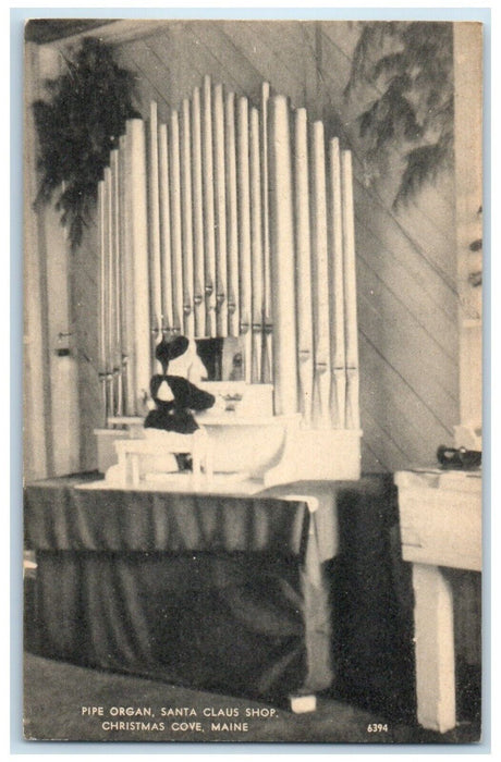 1956 Interior View Pipe Organ Santa Claus Shop Christmas Cove Maine ME Postcard