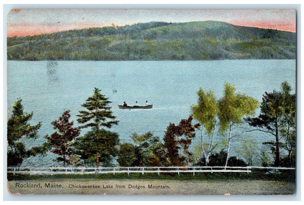 c1910 Canoeing Boat Chickawankee Lake Dodges Mountain Rockland Maine ME Postcard