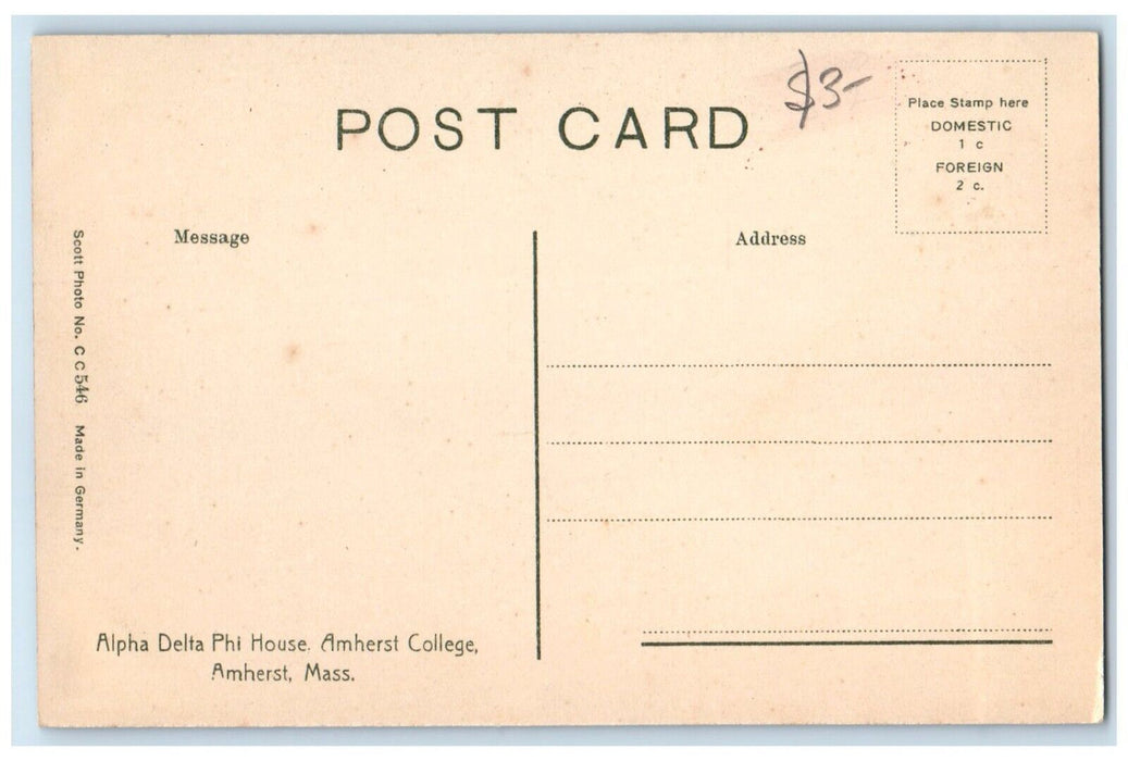 c1910 Alpha Delta Phi House Amherst College Amherst Massachusetts MA Postcard