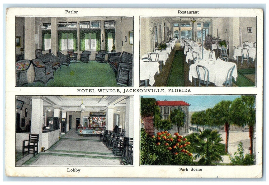 c1920 Hotel Windle Parlor Restaurant Jacksonville Florida FL Multiview Postcard