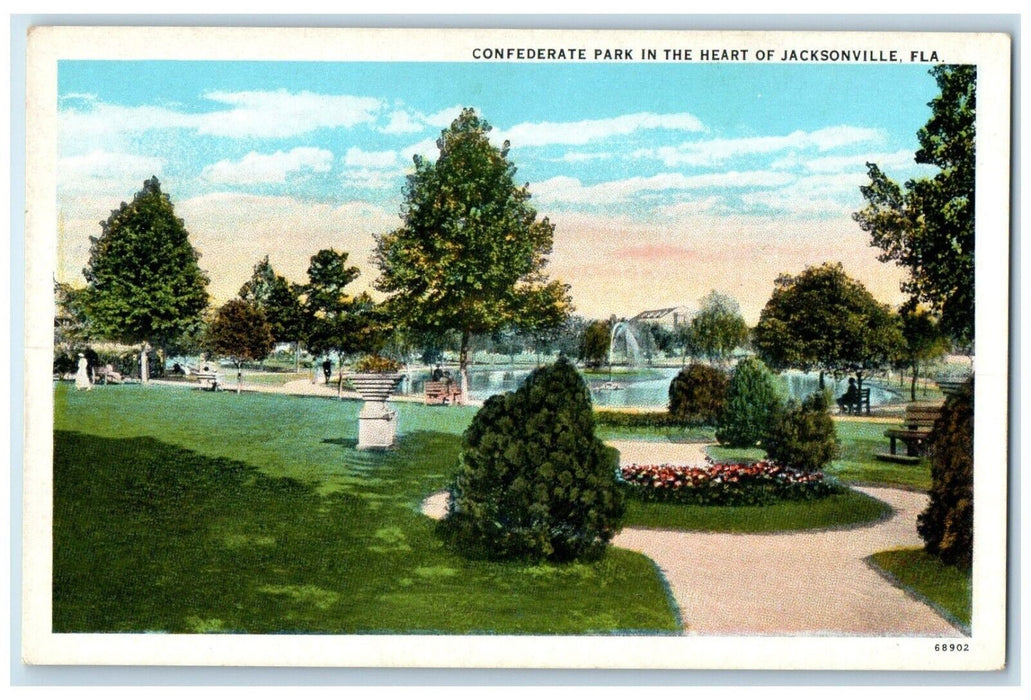 c1920 Confederate Park Heart Fountain Field Garden Jacksonville Florida Postcard