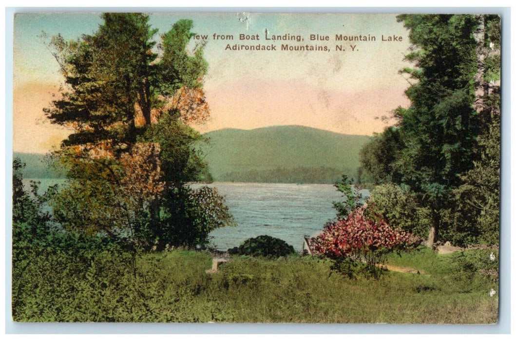c1940 View From Boat Landing Blue Mountain Lake Adirondack Mountains NY Postcard
