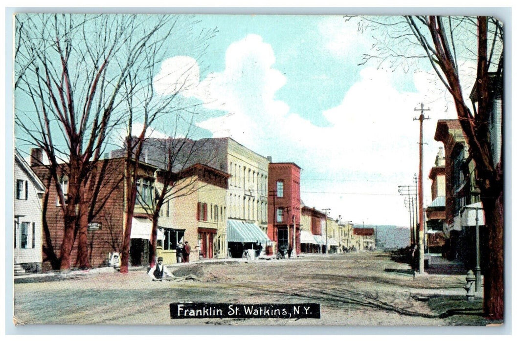 Franklin Street Watkins New York NY, Man Worker On The Road Antique Postcard